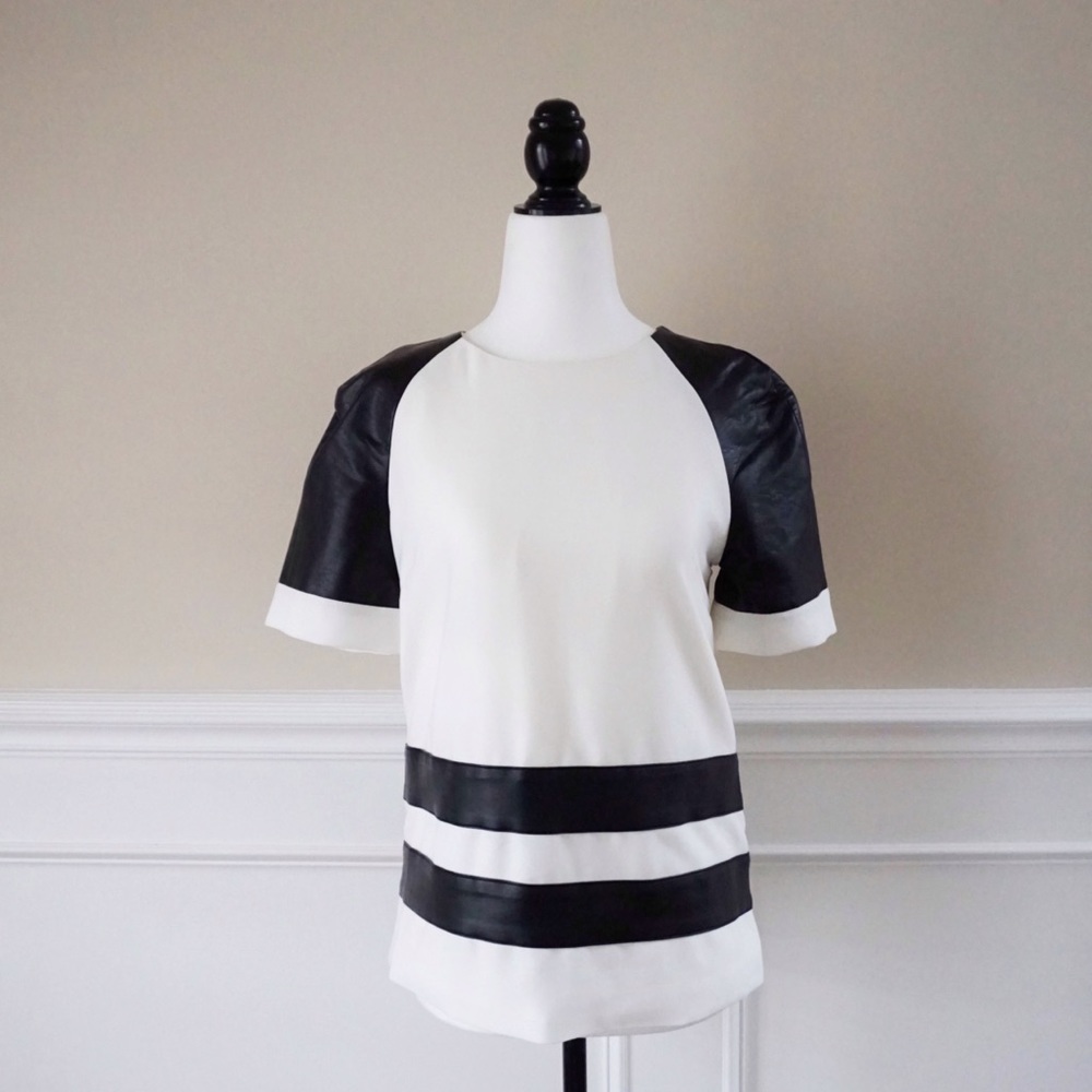 Black and white faux leather t-shirt